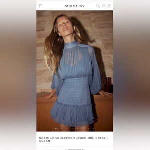 Shona Joy Noemi Long Sleeved Ruched Dress- Ocean
